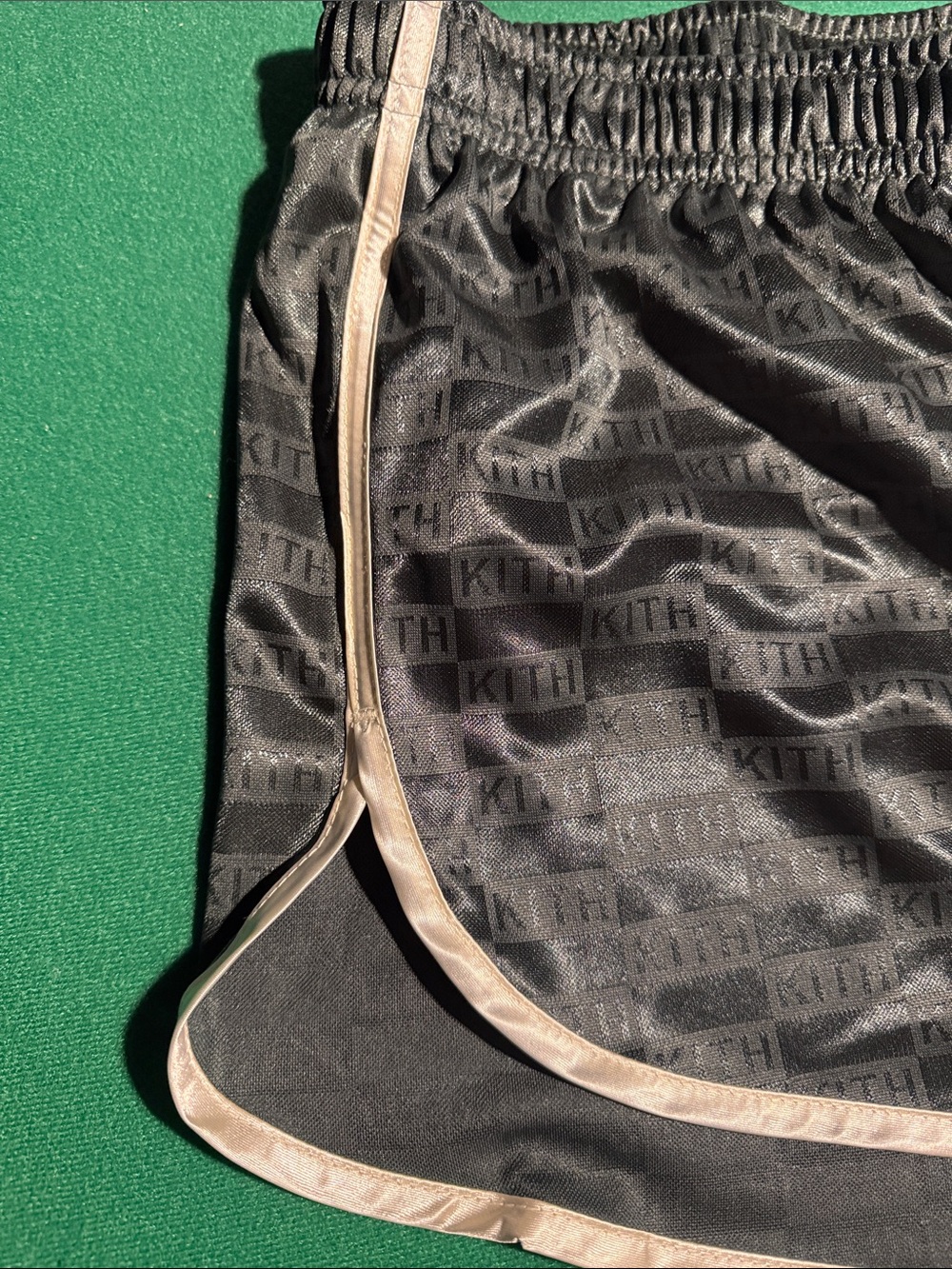 Kith DK GREEN Satin Athletic Shorts with Cream Contrast Trim - Picture 3 of 6